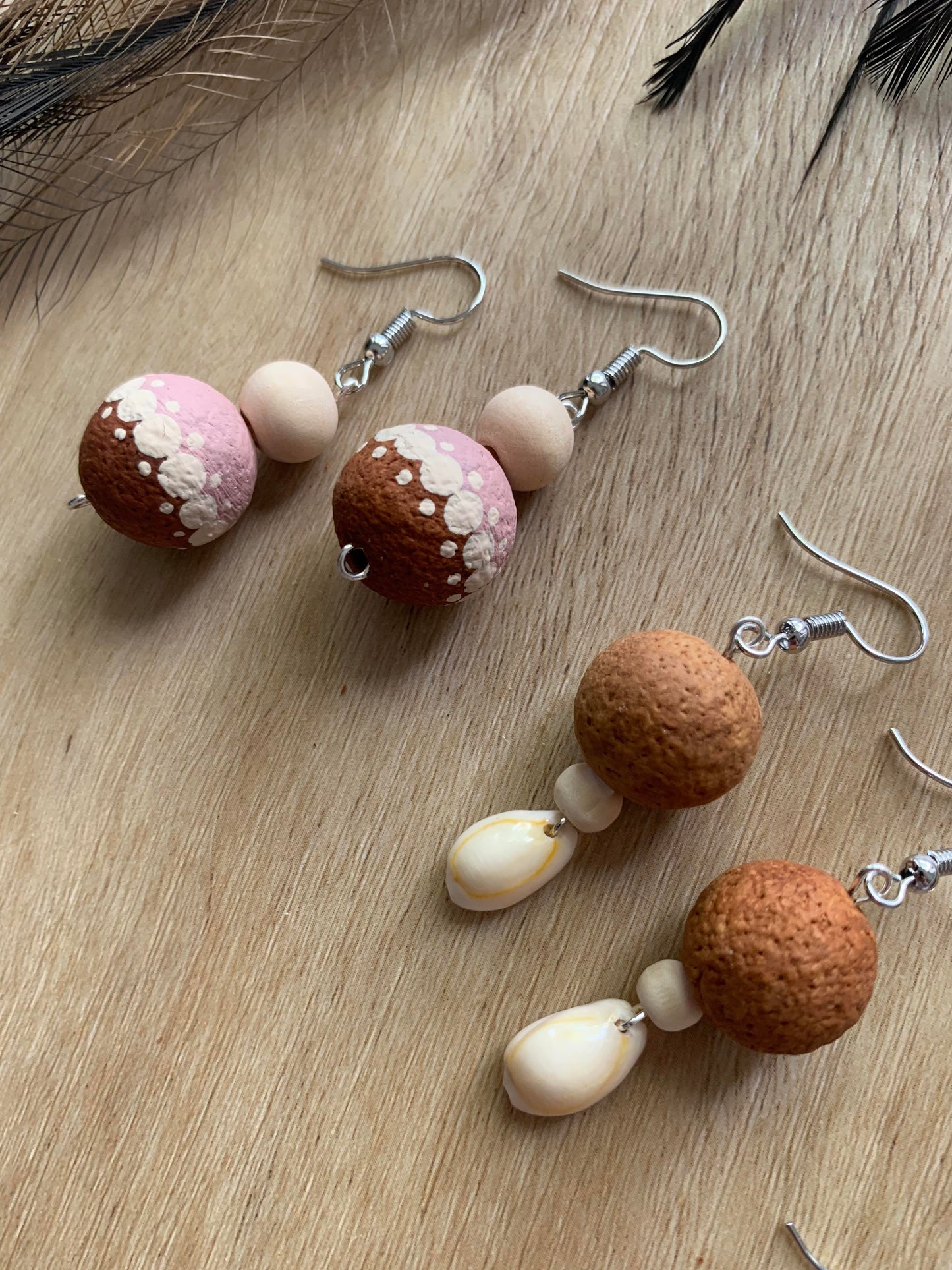 Sandalwood and Shell Earrings